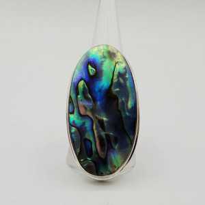 Silver ring set with large oval Abalone shell 19.5 mm
