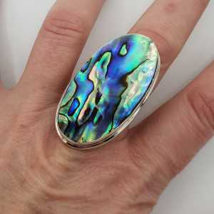 Silver ring set with large oval Abalone shell 19.5 mm