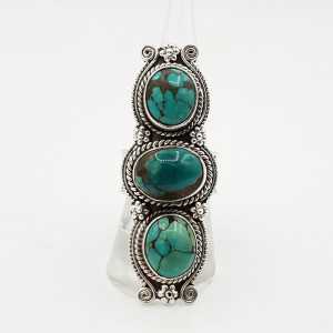 Silver boho ring set with Turquoise 18.5 mm
