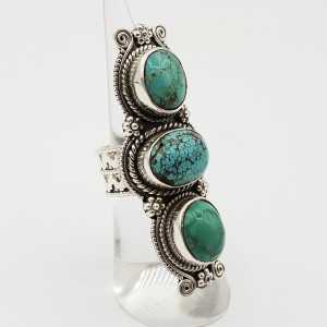 Silver boho ring set with Turquoise 16 mm