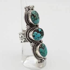 Silver boho ring set with Turquoise 17 mm