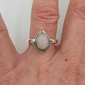Silver ring set with oval Ethiopian Opal 18 mm