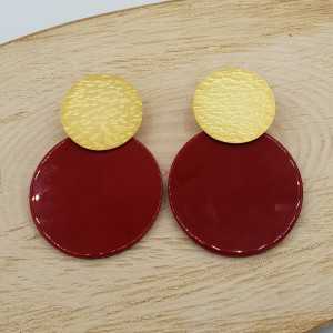 Gold plated earrings with round red resin pendant