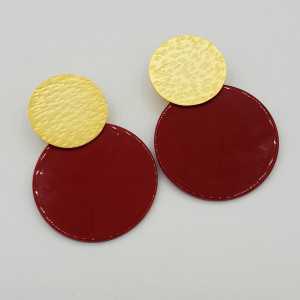 Gold plated earrings with round red resin pendant