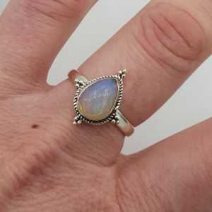 Silver ring with oval Ethiopian Opal maaat 18.5 mm