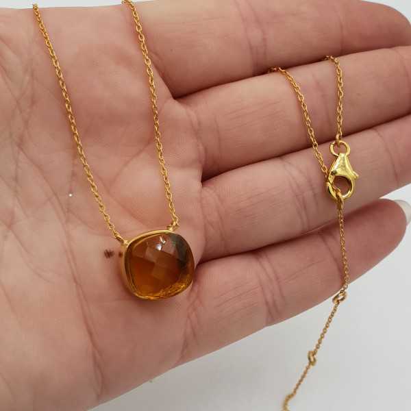 Gold plated necklace with square Citrine quartz pendant