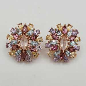 Rosé gold earrings set with facet cut multi gemstones