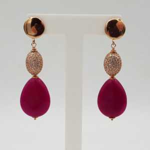 Earrings with fuchsia pink Jade briolet