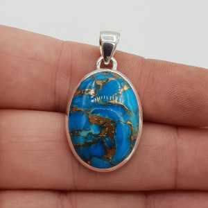 Silver pendant with oval copper blue Turquoise