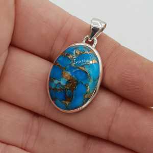 Silver pendant with oval copper blue Turquoise