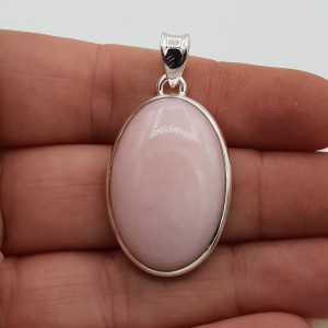 Zilveren hanger gezet met ovale cabochon roze Opaal