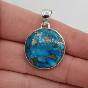 Silver pendant set round copper blue Turquoise