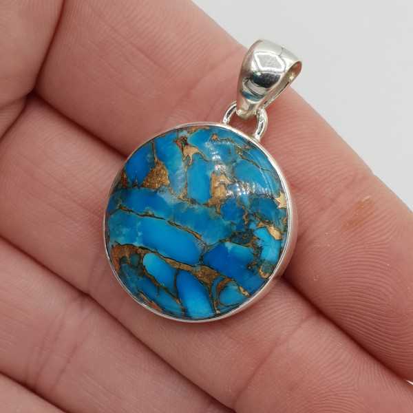 Silver pendant set round copper blue Turquoise
