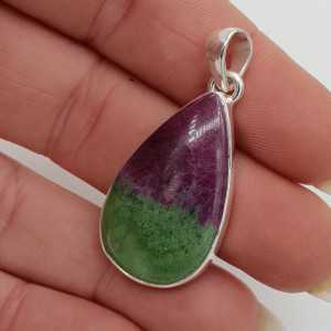 Silver pendant with cabochon teardrop Ruby Zoisite