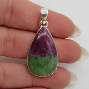 Silver pendant with cabochon teardrop Ruby Zoisite
