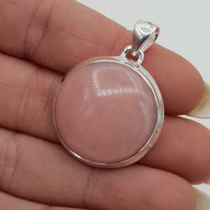 Zilveren hanger gezet met ronde roze Opaal