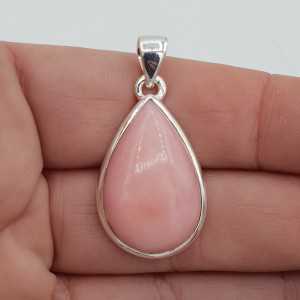 Zilveren hanger gezet met druppelvormige cabochon roze Opaal
