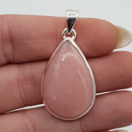 Zilveren hanger druppelvormige cabochon roze Opaal