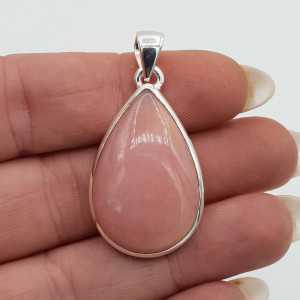 Zilveren hanger druppelvormige cabochon roze Opaal