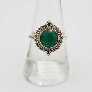 Silver ring set with round faceted green Onyx 18 mm