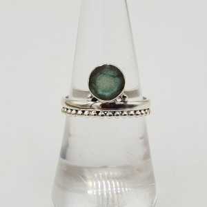 Silver ring set with round facet cut Labradorite 17.5 mm