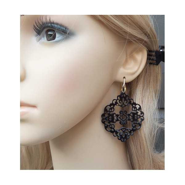 Earrings with carved black buffalo horn 03
