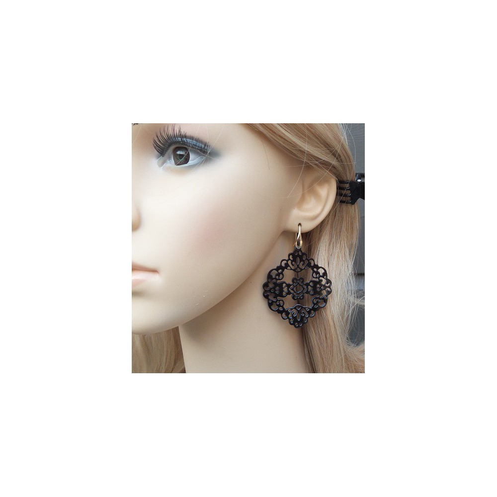 Vergulde oorbellen uitgesneden zwarte Buffelhoorn