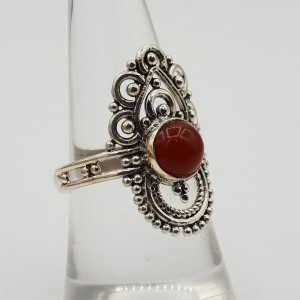Silver ring set with round Carnelian and carved head 18 mm