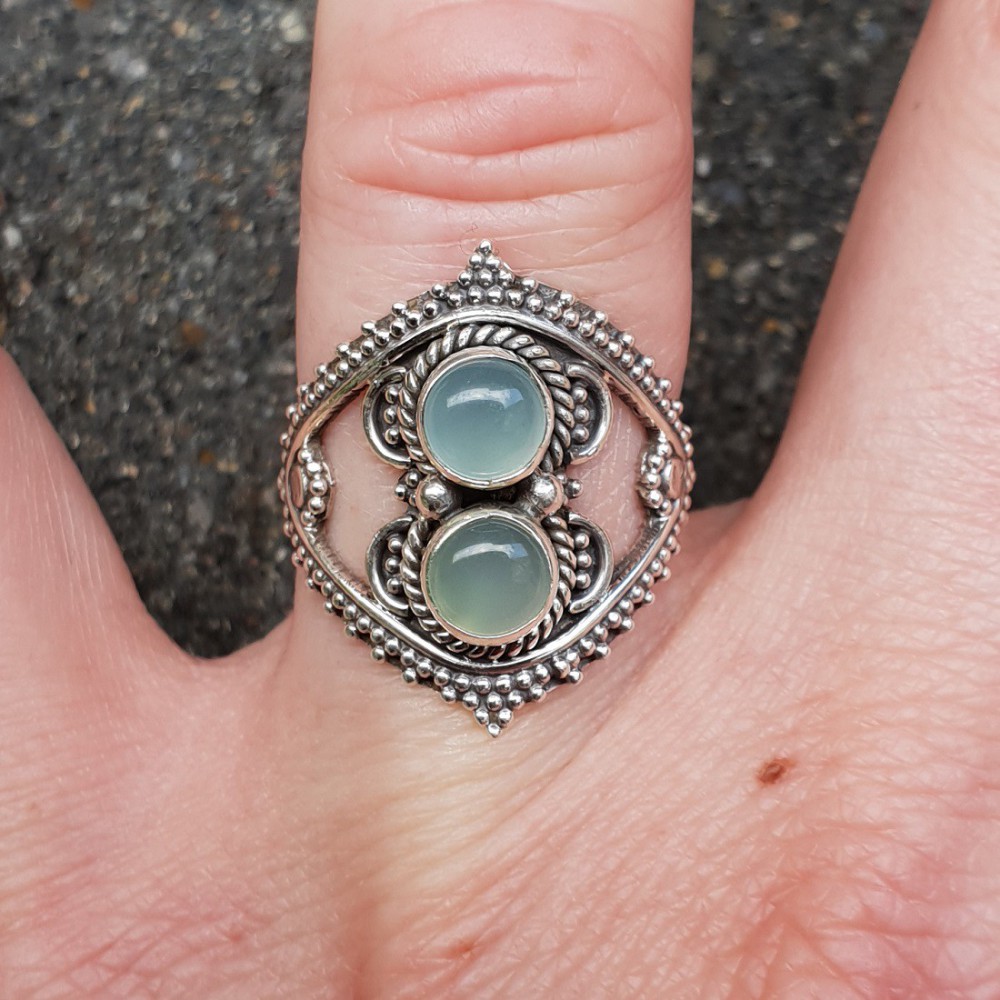 Silber ring set mit aqua Chalcedon