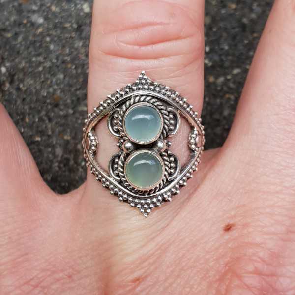 Silver ring set with aqua Chalcedony