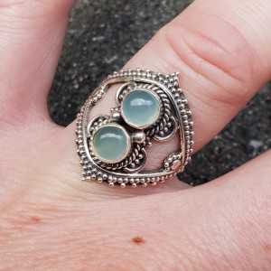 Silver ring set with aqua Chalcedony