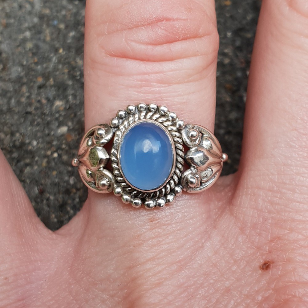 Silver ring set with blue Chalcedony