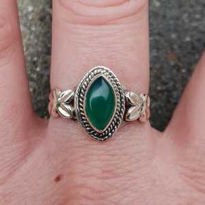 Silver ring with marquise green Onyx
