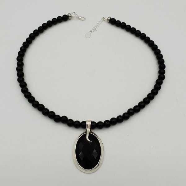 Silber Halskette mit Onyx schwarz und oval-Anhänger-set mit schwarzem Onyx