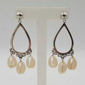 Silver long earrings with Cowrie shell