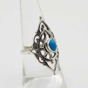 Silver ring set with Turquoise and carved head 17.3 mm