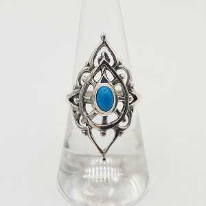 Silver ring set with Turquoise and carved head 17.3 mm