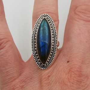 Silver ring set with marquise Labradorite 17 mm