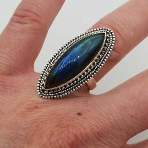 Silver ring set with marquise Labradorite 17 mm