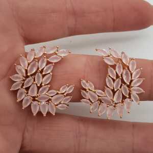 Rosé gold earrings set with marquise facet cut rose quartz