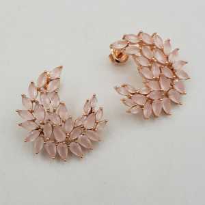 Rosé gold earrings set with marquise facet cut rose quartz