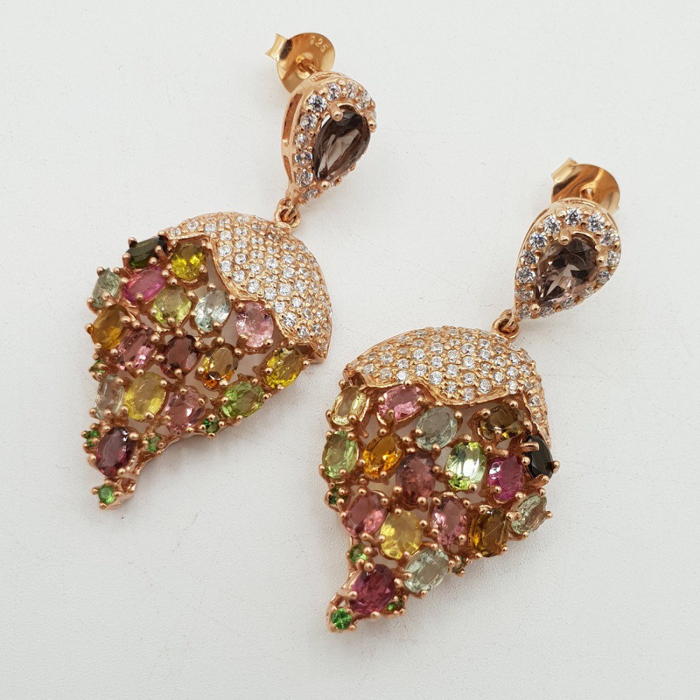 Rosé gold earrings set with Tourmaline and Cz