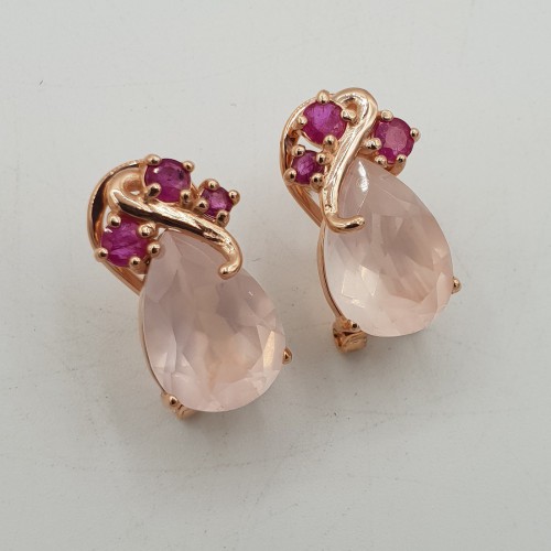 Rosé vergulde oorbellen gezet met Toermalijn en Zirkonia