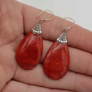 Silver earrings Coral drop