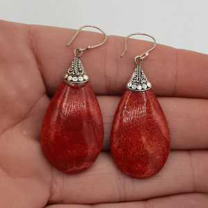 Silver earrings Coral drop