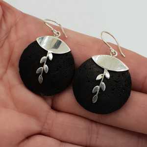 Silber Ohrringe mit Runde schwarze Lava-Stein