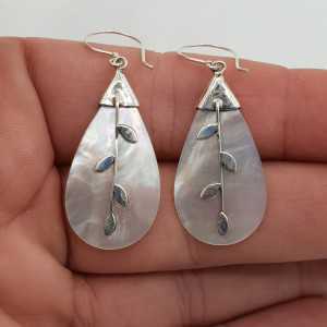 Silber Ohrringe mit Mutter der Perle-und Silber-Blätter