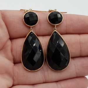 Rosé gold earrings set with round and teardrop Onyx