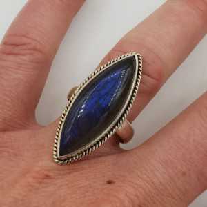 Silver gemstone ring with marquise Labradorite 18 mm