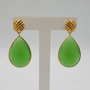 Gold plated earrings with Lime green Chalcedony briolet